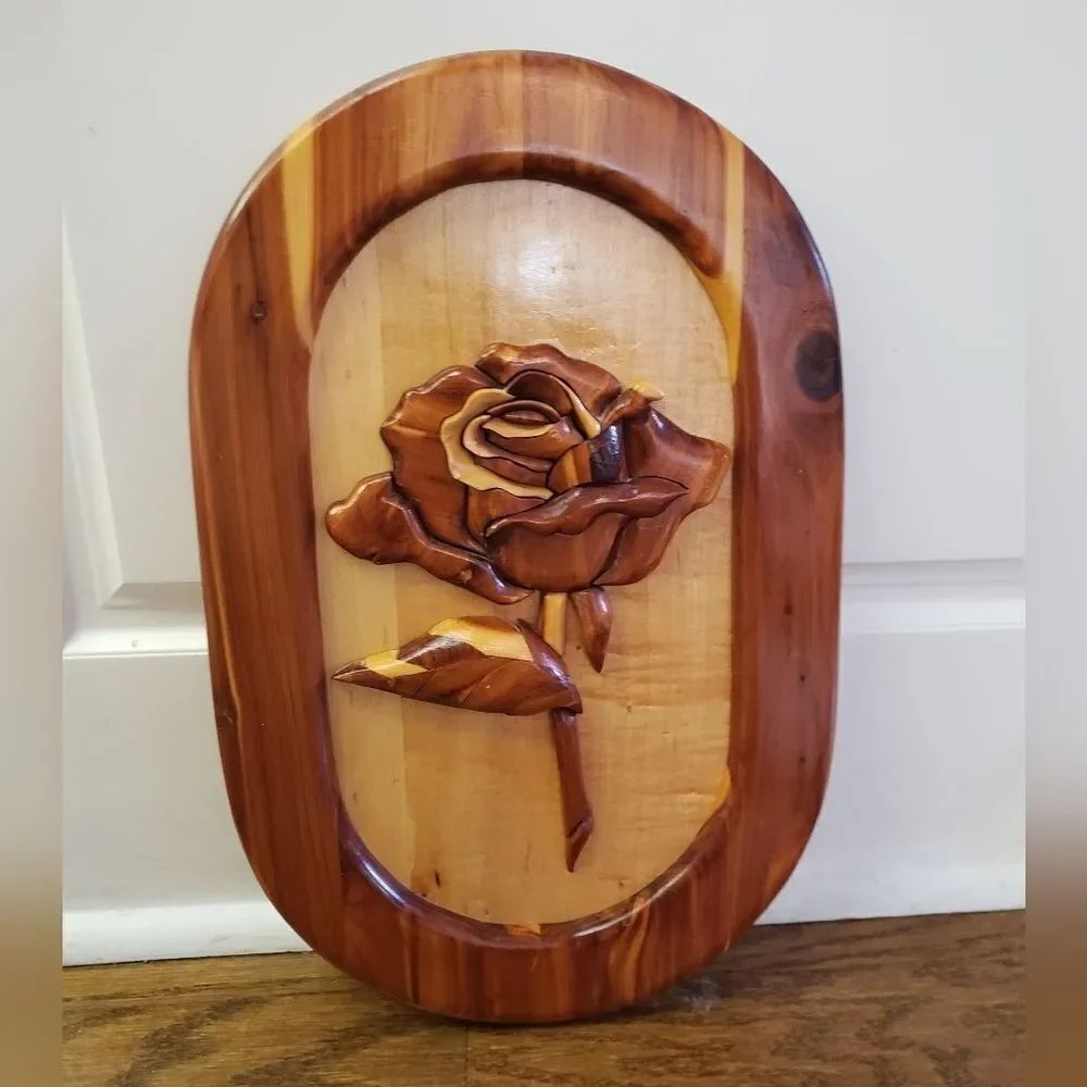 Vintage Intarsia Rose 17" Tall